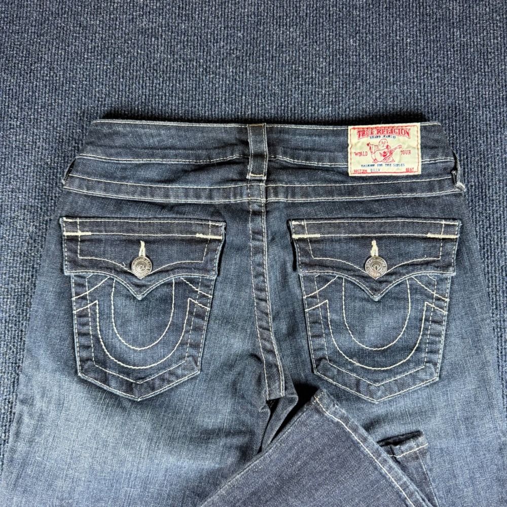 True Religion Billy Jeans Womens 27 13.5in Waist Dark Wash Bootcut USA - Picture 10 of 10